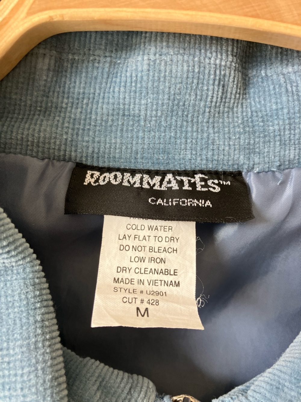 ROOMMATES California Vintage Light Blue Corduroy Zip-Front Fitted Jacket Size M - Picture 2 of 12